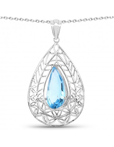 7.20 Carat Genuine Swiss Blue Topaz .925 Sterling Silver Pendant le des métaux précieux