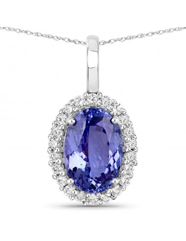 3.06 Carat Genuine Tanzanite and White Diamond 14K White Gold Pendant livraison gratuite