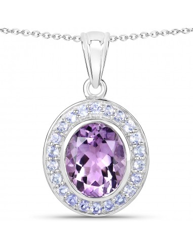 4.57 Carat Genuine Amethyst and Tanzanite .925 Sterling Silver Pendant vous aussi creer 