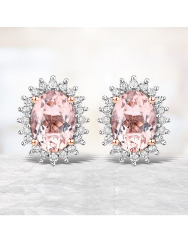 1.61 Carat Genuine Morganite and White Diamond 14K Rose Gold Earrings en ligne des produits 