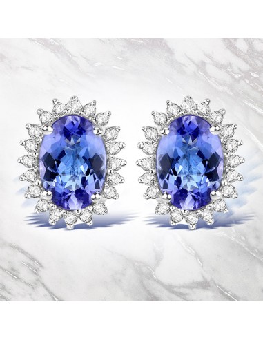 1.71 Carat Genuine Tanzanite and White Diamond 14K White Gold Earrings Les êtres humains sont 