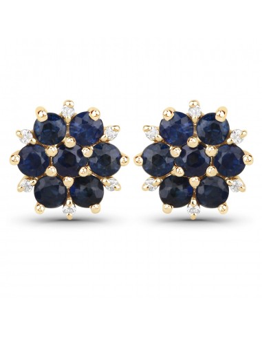 0.59 Carat Genuine Blue Sapphire and White Diamond 10K Yellow Gold Earrings 2024