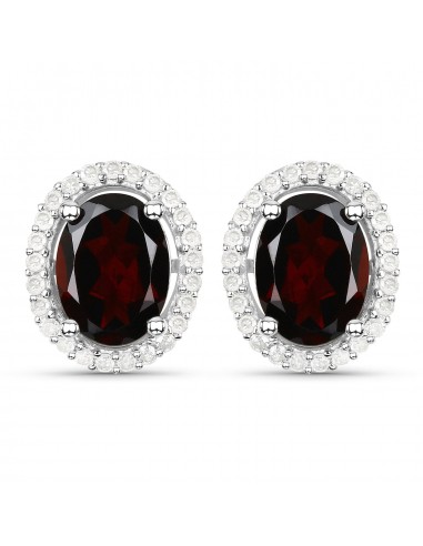 2.77 Carat Genuine Garnet and White Diamond .925 Sterling Silver Earrings vente chaude votre 