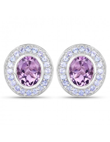 5.50 Carat Genuine Amethyst and Tanzanite .925 Sterling Silver Earrings brillant des détails fins