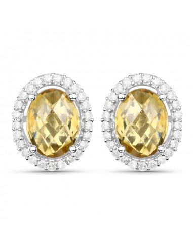 2.93 Carat Genuine Citrine and White Diamond .925 Sterling Silver Earrings est présent 