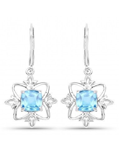 5.30 Carat Genuine Swiss Blue Topaz .925 Sterling Silver Earrings Les êtres humains sont 