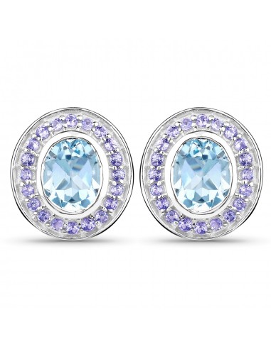 6.30 Carat Genuine Blue Topaz and Tanzanite .925 Sterling Silver Earrings acheter en ligne