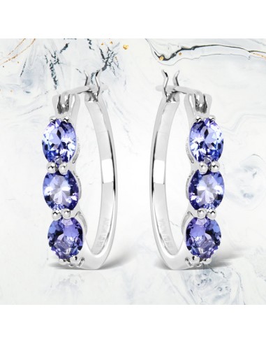 1.99 Carat Genuine Tanzanite and White Diamond .925 Sterling Silver Earrings solde