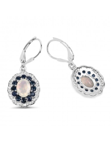 2.80 Carat Genuine Ethiopian Opal, Blue Sapphire and White Topaz .925 Sterling Silver Earrings les muscles