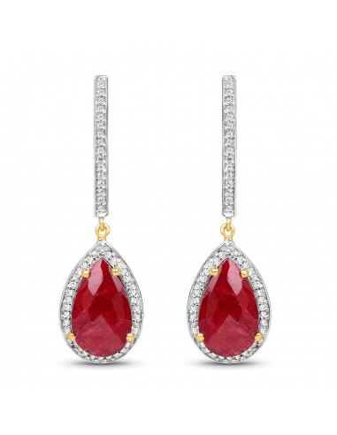 14K Yellow Gold Plated 10.96 Carat Dyed Ruby & White Topaz .925 Sterling Silver Earrings Economisez 