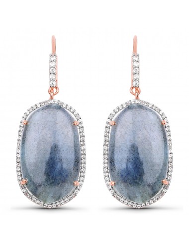 14K Rose Gold Plated 28.08 Carat Genuine Labradorite And White Topaz .925 Sterling Silver Earrings Profitez des Offres !