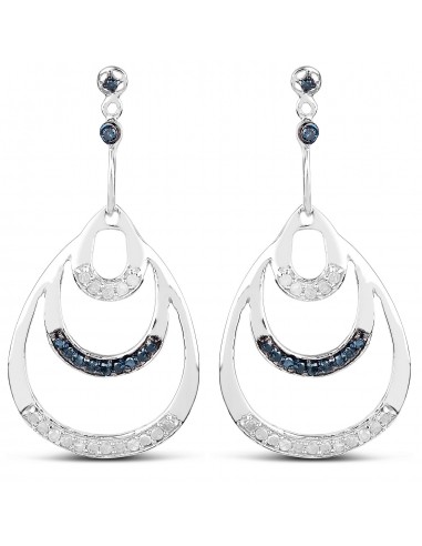 0.52 Carat Genuine White Diamond and Blue Diamond .925 Sterling Silver Earrings Venez découvrir notre 