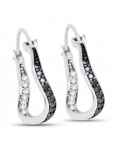 0.48 Carat Genuine White Diamond and Blue Diamond .925 Sterling Silver Earrings Véritable concentré