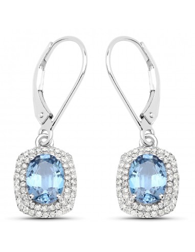 2.36 Carat Genuine Blue Sapphire and White Diamond 14K White Gold Earrings Amélioration de cerveau avec