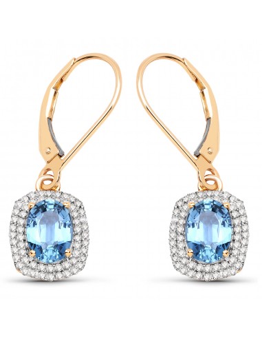 2.36 Carat Genuine Blue Sapphire and White Diamond 14K Yellow Gold Earrings À commander