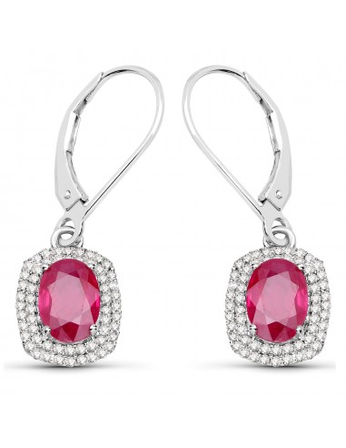 2.26 Carat Genuine Ruby and White Diamond 14K White Gold Earrings pas cher chine