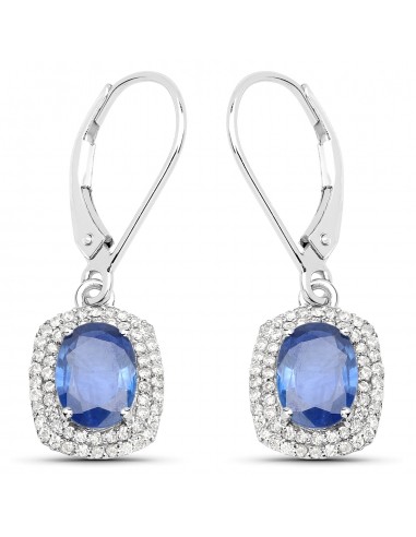 2.36 Carat Genuine Blue Sapphire and White Diamond 14K White Gold Earrings Voir les baskets