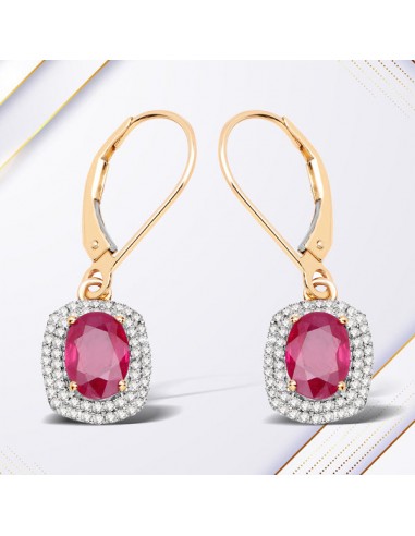 2.26 Carat Genuine Ruby and White Diamond 14K Yellow Gold Earrings acheter