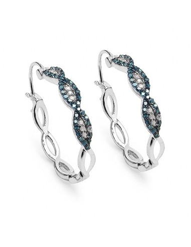 0.52 Carat Genuine Blue Diamond & White Diamond .925 Sterling Silver Earrings basket pas cher