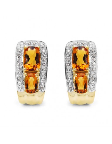 14K Yellow Gold Plated 1.94 Carat Genuine Citrine & White Topaz .925 Sterling Silver Earrings hantent personnes