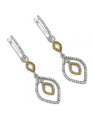 1.00 Carat Genuine White Diamond & Yellow Diamond .925 Sterling Silver Earrings meilleur choix