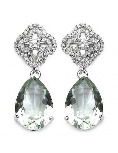 9.14 Carat Genuine Green Amethyst and White Topaz .925 Sterling Silver Earrings pas chere