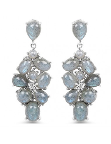 16.70 Carat Labradorite and White Topaz .925 Sterling Silver Earrings destockage