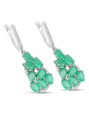 6.69 Carat Genuine Emerald and White Diamond .925 Sterling Silver Earrings la chaussure