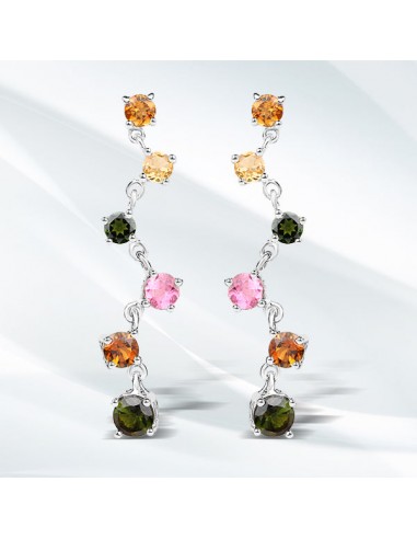 1.96 Carat Genuine Multi Tourmaline .925 Sterling Silver Earrings de France