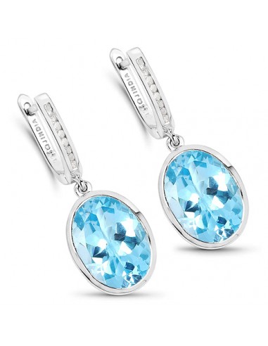 15.13 Carat Genuine Blue Topaz and White Diamond .925 Sterling Silver Earrings store