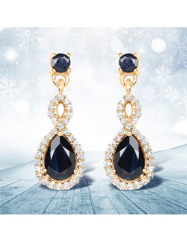 1.19 Carat Genuine Blue Sapphire and White Diamond 14K Yellow Gold Earrings Faites des économies