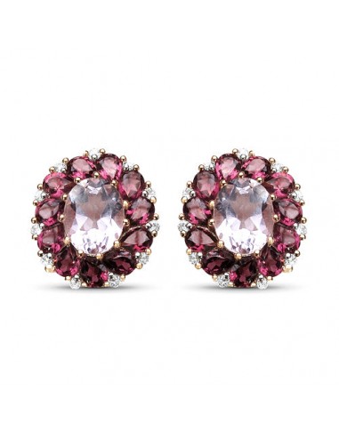 18K Rose Gold Plated 8.00 Carat Genuine Amethyst, Rhodolite & White Topaz .925 Sterling Silver Earrings pas cheres