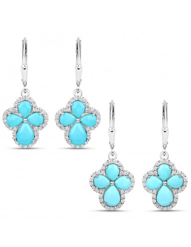 3.93 Carat Genuine Turquoise and White Zircon .925 Sterling Silver Earrings sur le site 