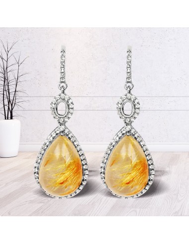 10.04 Carat Genuine Golden Rutile And White Topaz .925 Sterling Silver Earrings à prix réduit toute l'année