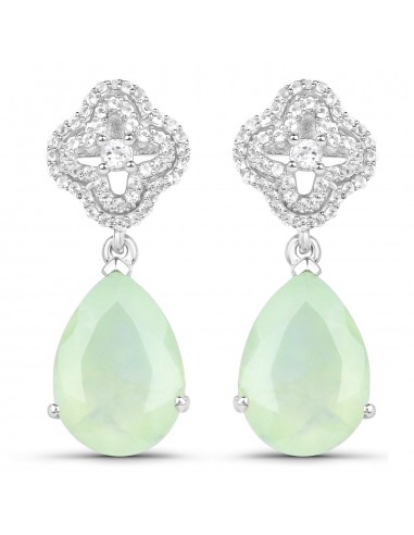 10.07 Carat Genuine Prehnite And White Topaz .925 Sterling Silver Earrings le concept de la Pate a emporter 