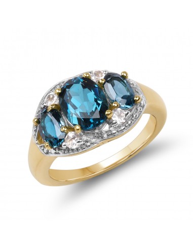 14K Yellow Gold Plated 2.77 Carat Genuine London Blue Topaz and White Topaz .925 Sterling Silver Ring les ctes