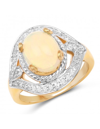 14K Yellow Gold Plated 1.88 Carat Genuine Ethiopian Opal and White Topaz .925 Sterling Silver Ring pas cher 