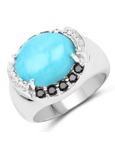 4.58 Carat Genuine Turquoise and Black Spinel .925 Sterling Silver Ring livraison et retour toujours gratuits