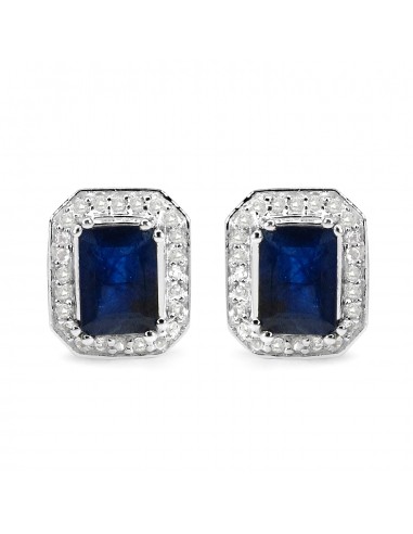 3.54 Carat Glass Filled Sapphire and White Topaz .925 Sterling Silver Earrings est présent 