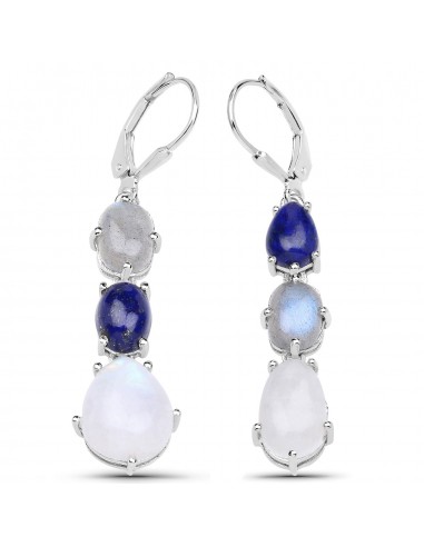 10.17 Carat Genuine Lapis, Labradorite and White Rainbow Moonstone .925 Sterling Silver Earrings ouvre sa boutique