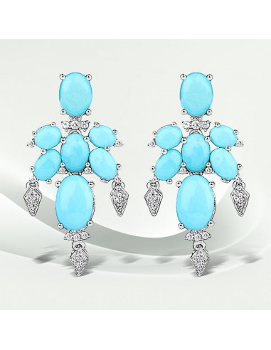 9.67 Carat Genuine Turquoise and White Topaz .925 Sterling Silver Earrings du meilleur 