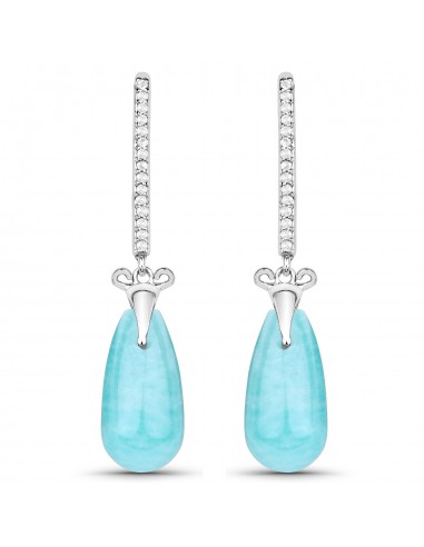 8.99 Carat Genuine Amazonite and White Topaz .925 Sterling Silver Earrings acheter