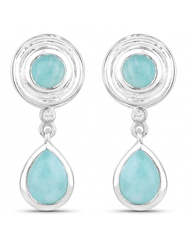 3.13 Carat Genuine Amazonite and White Topaz .925 Sterling Silver Earrings offre 