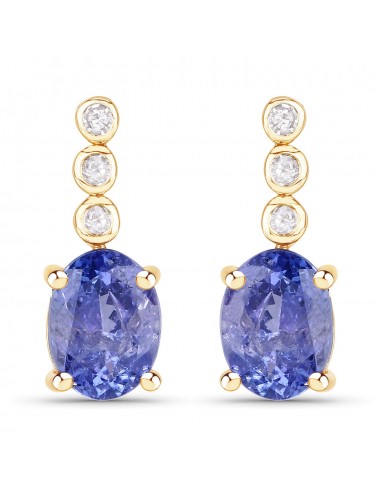 2.40 Carat Genuine Tanzanite and White Diamond 10K Yellow Gold Earrings d'Europe débarque