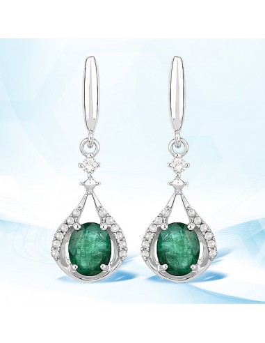 0.70 Carat Genuine Zambian Emerald and White Diamond 14K White Gold Earrings suggérées chez