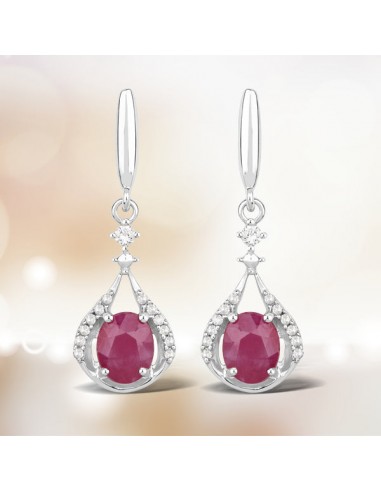 0.70 Carat Genuine Ruby and White Diamond 14K White Gold Earrings de votre