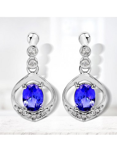 0.76 Carat Genuine Tanzanite and White Diamond 14K White Gold Earrings pas cheres