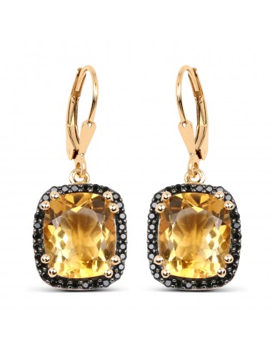 14K Yellow Gold Plated 8.90 Carat Genuine Citrine & Black Spinel .925 Sterling Silver Earrings Faites des économies