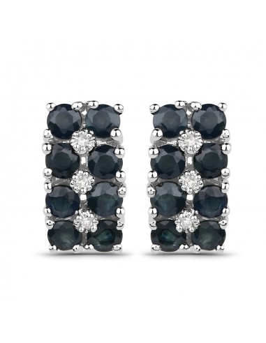 1.95 Carat Genuine Blue Sapphire and White Diamond .925 Sterling Silver Earrings france