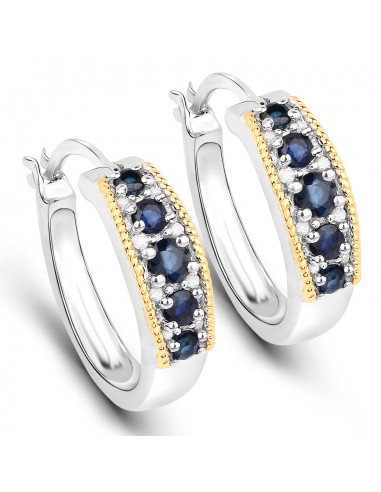 0.70 Carat Genuine Blue Sapphire and White Diamond .925 Sterling Silver with 14K Yellow Gold Earrings ou a consommer sur place